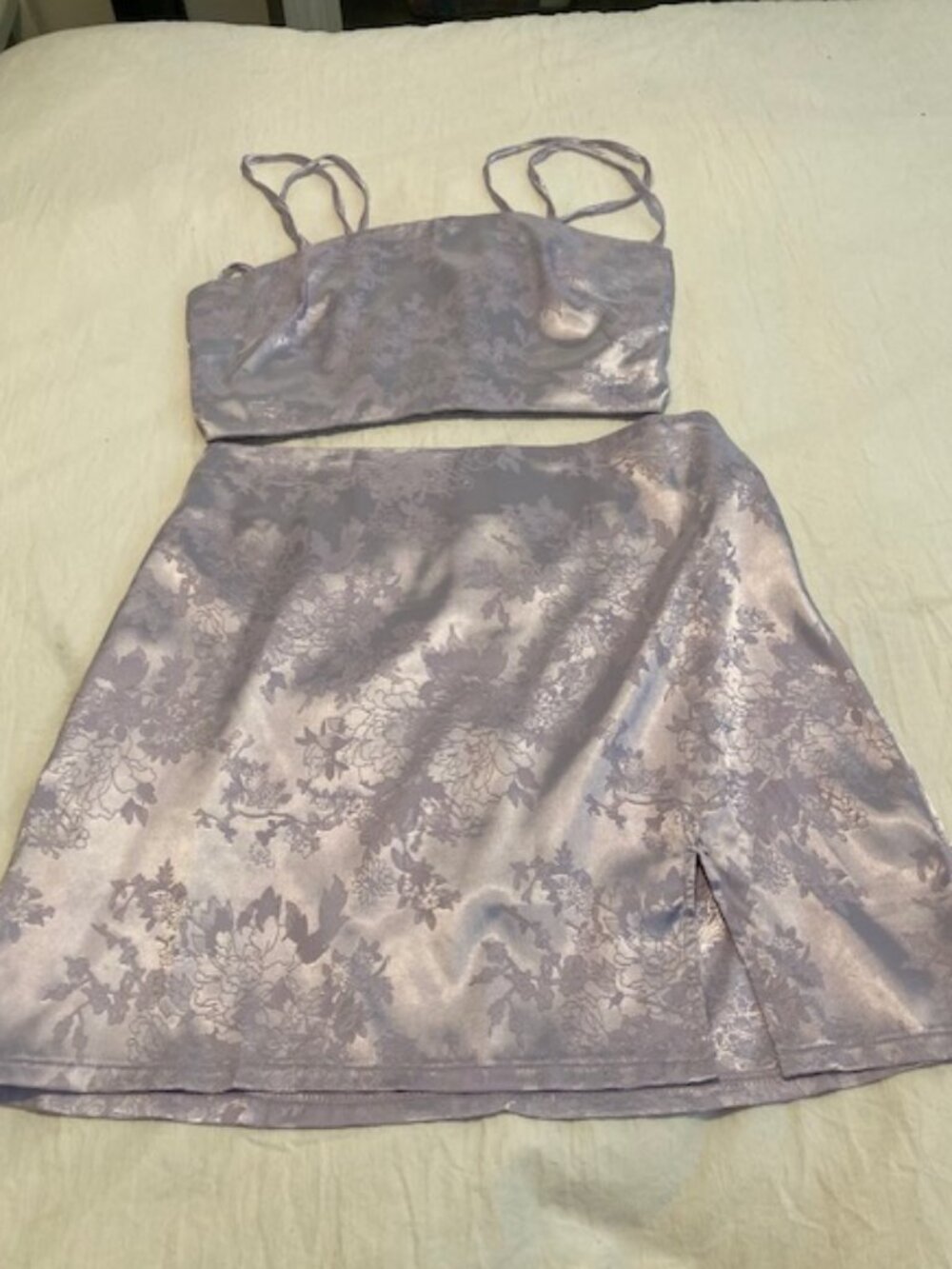 Purple Satin Two-Piece Bustier and Skirt Set - Like New!